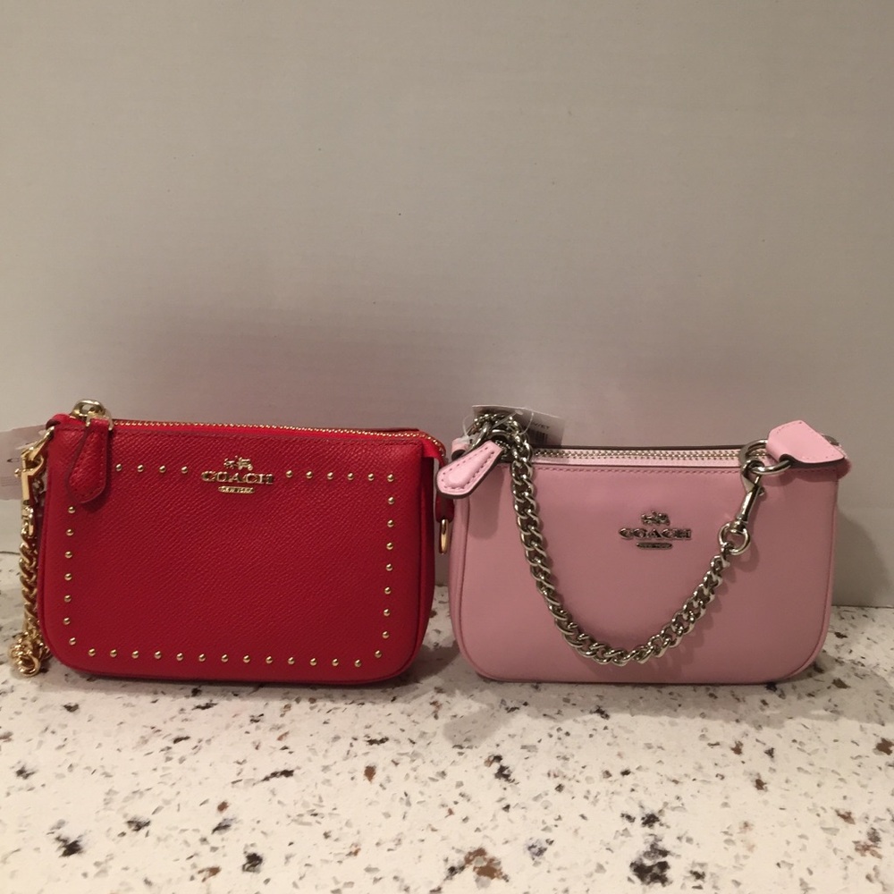 Coach Leather Wristlet with Metal Chain.